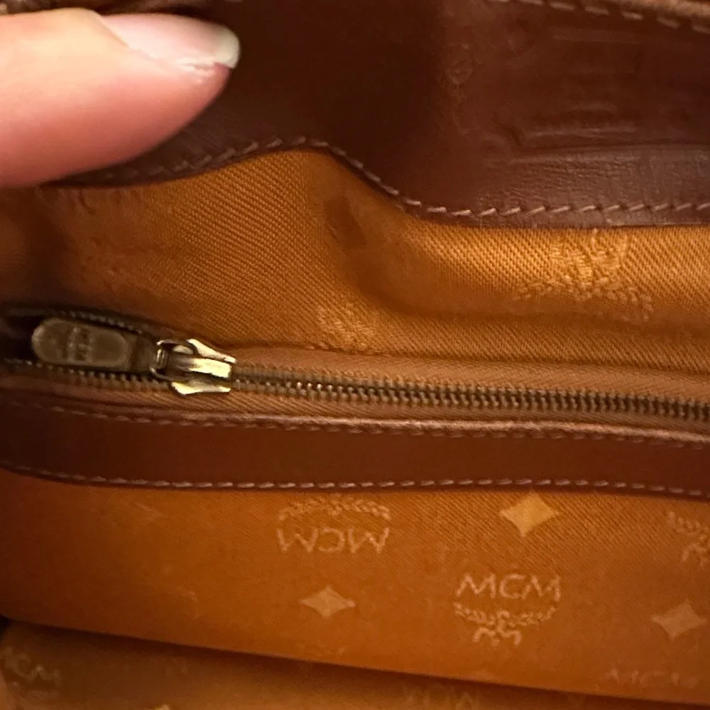 MCM Tan Monogram Satchel with Gold Accents - Picture 12 of 14